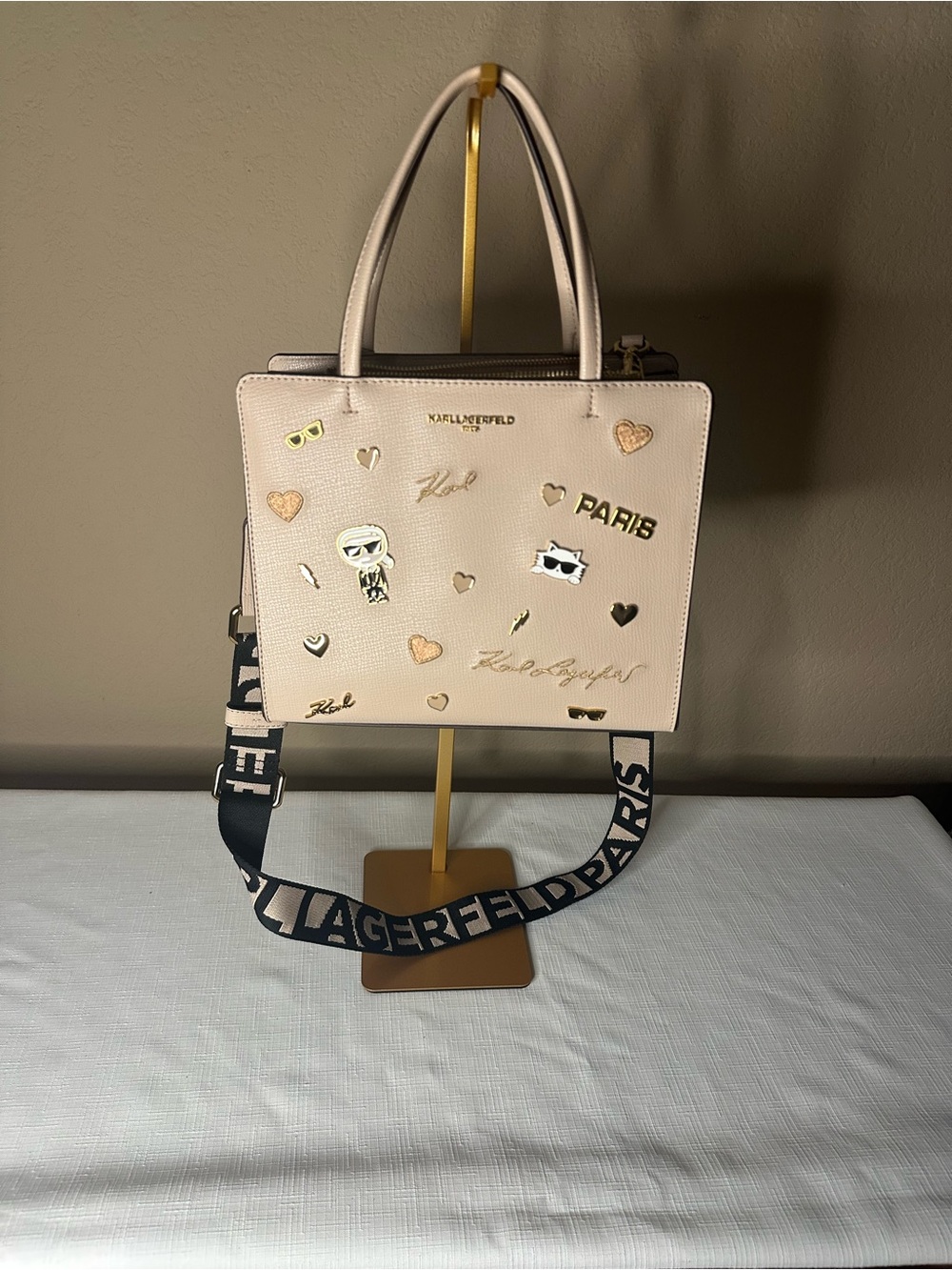 Karl Lagerfeld Tan Satchel with Branded Strap